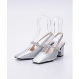 シルバー | グリッターストラップ付きパンプス 6cmヒール スクエアトゥ | AUNI