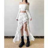 ホワイト | アシンメトリー レースロングスカート | Axis
