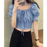 フロントリボンギャザーパフスリーブ ブラウス | Axis | 詳細画像4 