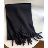 ブラック | アソート フリンジマフラー ソリッド チェック 大判 | Axis