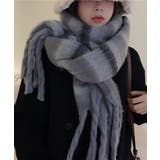 ブラック系4 | アソート フリンジマフラー ソリッド チェック 大判 | Axis