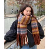 ブラウン系 | アソート フリンジマフラー ソリッド チェック 大判 | Axis