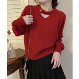 レッド | ボタン付きデザインニットプルオーバー | Axis