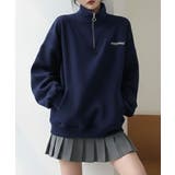ネイビー | ワンポイント刺繍入り ハーフジップスウェット | Axis