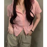 ピンク | ギンガムチェックZIPフード付きシャツ | Axis