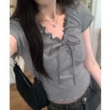 フロントリボン ギャザーデザインコンパクトTシャツ | Axis | 詳細画像1 