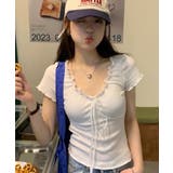 フロントリボン ギャザーデザインコンパクトTシャツ | Axis | 詳細画像10 