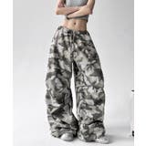 グレー | カモフラ柄ドロストワイドパンツ | Axis