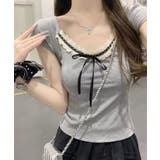 グレー | リボンレース デザインコンパクトトップス | Axis