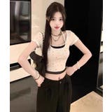 ドット レースホルターネック フェイクレイヤードトップス Tシャツ | Axis | 詳細画像1 