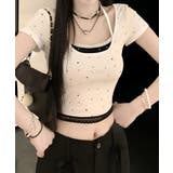 ドット レースホルターネック フェイクレイヤードトップス Tシャツ | Axis | 詳細画像2 