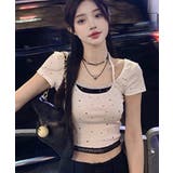 ホワイト | ドット レースホルターネック フェイクレイヤードトップス Tシャツ | Axis