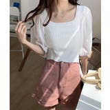 袖シフォン スクエアネックリブトップス | Axis | 詳細画像1 