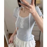 レースタイ付きフェミニンリブTシャツセット | Axis | 詳細画像1 