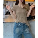フロント編み上げカットオフアシンメトリーTシャツ | Axis | 詳細画像3 