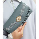 ブルー | ローズ刺繍フリル長財布 | axes femme