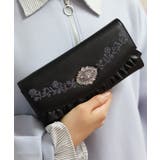 黒 | ローズ刺繍フリル長財布 | axes femme