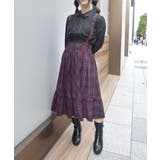 ワイン | サスペンダー付チェック柄スカート | axes femme