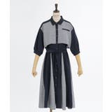 紺 | チェック×パッチワークワンピース | axes femme