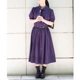 パープル | ハイウエストフラシ半袖ワンピース | axes femme