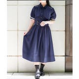 紺 | ハイウエストフラシ半袖ワンピース | axes femme