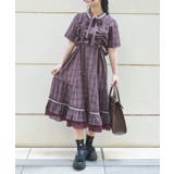ワイン | リボン×チェック柄ワンピース | axes femme