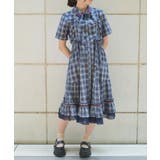 紺 | リボン×チェック柄ワンピース | axes femme