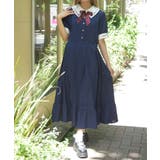 紺 | リボンブリーチ薔薇刺繍ワンピース | axes femme
