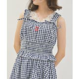 紺 | チェリー刺繍チェックビスチェ | axes femme