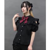 黒 | チャームリボン肩あき半袖ブラウス | axes femme