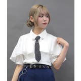 タイ付ラッフルフリル半袖ブラウス | axes femme | 詳細画像1 