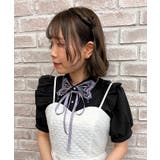 黒 | バタフライ刺繍襟半袖ブラウス | axes femme