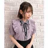 ラベンダー | バタフライ刺繍襟半袖ブラウス | axes femme