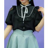 黒 | レース肩あきブロッキングブラウス | axes femme