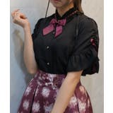 黒 | リボンブローチ付き姫袖風ブラウス | axes femme