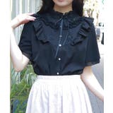 黒 | レース切替フリルスタンドブラウス | axes femme