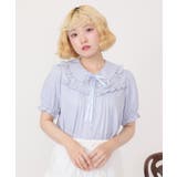 サックス | リボン付きレース丸衿ブラウス | axes femme