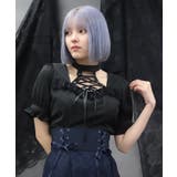 黒 | デコルテレースアップ半袖ブラウス | axes femme