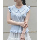 サックス | パール付薔薇刺繍ノースリブラウス | axes femme