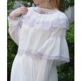 白 | 配色レース楊柳フリルブラウス | axes femme