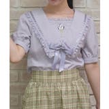 ラベンダー | リボン付チューリップ刺繍ブラウス | axes femme