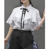 白 | レースアップラッフルブラウス | axes femme