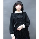 黒 | シャドーストライプフリルブラウス | axes femme