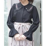 黒 | ローズ刺繍ビッグカラーブラウス | axes femme