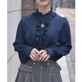 紺 | カメオループタイ付フリルブラウス | axes femme