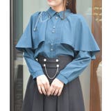 ブルーグリーン | 連釦×チェーン付ケープ風ブラウス | axes femme