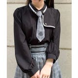 黒 | エンブレム刺繍ネクタイ付ブラウス | axes femme