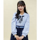 サックス | ブローチ付ピンストライプブラウス | axes femme