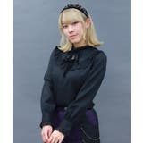 黒 | クロスレーススタンド襟ブラウス | axes femme