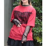 赤 | レース×ロゴビッグTシャツ | axes femme